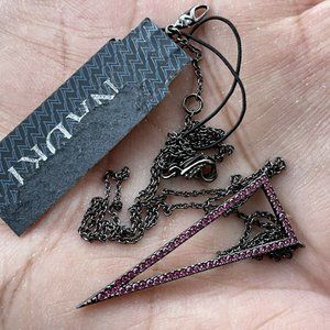 Nadri Women Necklace Pink Zinconia Pendant Black Chain Necklace Jewelry New